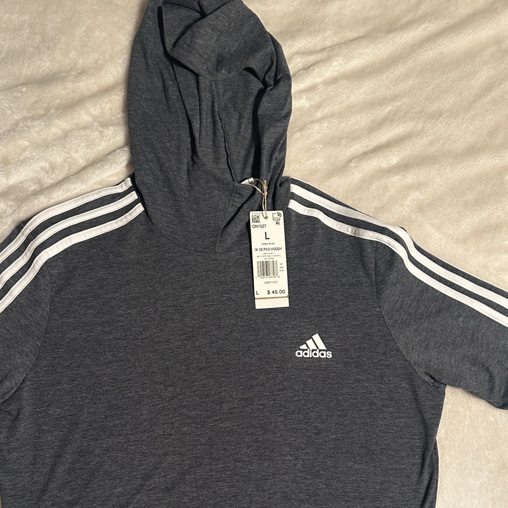 Adidas Charcoal Hoodie with White Accents